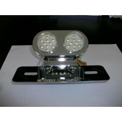 FANALE POSTERIORE CROMATO MOTRAX "EYE" UNIVERSALE STOP A LEDS  CON SUPPORTO TARGA METALLO