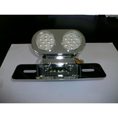 FANALE POSTERIORE CROMATO MOTRAX "EYE" UNIVERSALE STOP A LEDS  CON SUPPORTO TARGA METALLO
